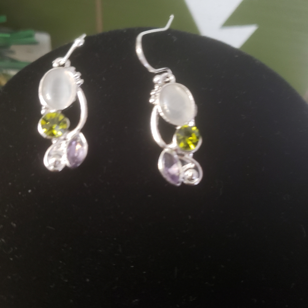 Moonstone Amethyst and Peridot Earrings